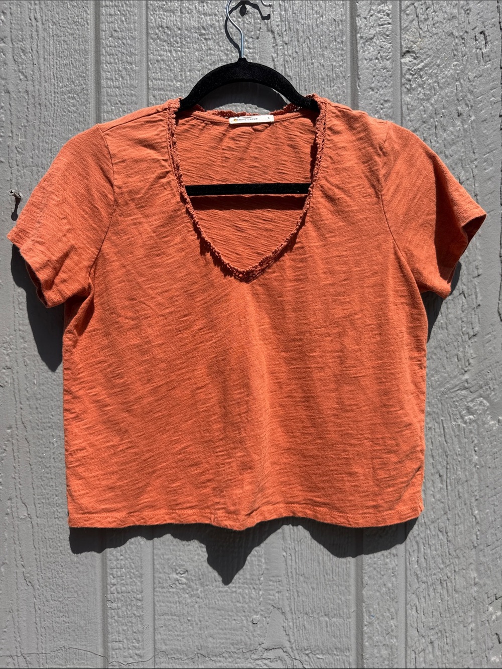 Marine Layer Short Sleeve V-Neck Top - Orange Size: S